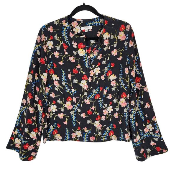 EQUIPMENT Femme Heather Flare-sleeve Floral Silk Blouse In Eclipse Multi Floral - Picture 2 of 11